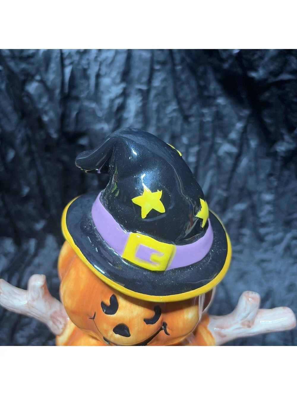 Astor Lane Triple-stacked Jack-O-Lantern With Cat And Witches Hat centerpiece